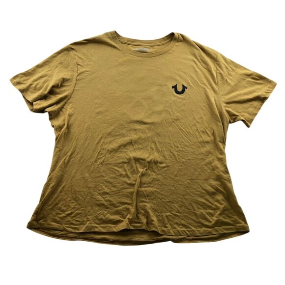 True Religion Mens T-Shirt Size 2XL Short Sleeve Yellow Graphic Tee Casual Crew - Picture 1 of 9